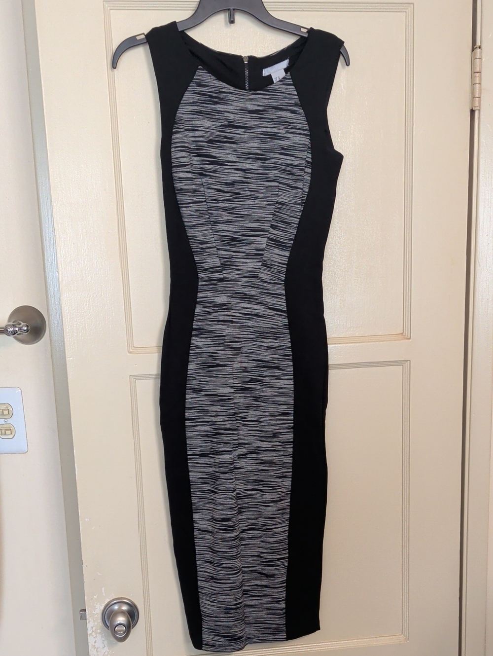 H&M Black and Gray Paneled Midi Sheath Dress